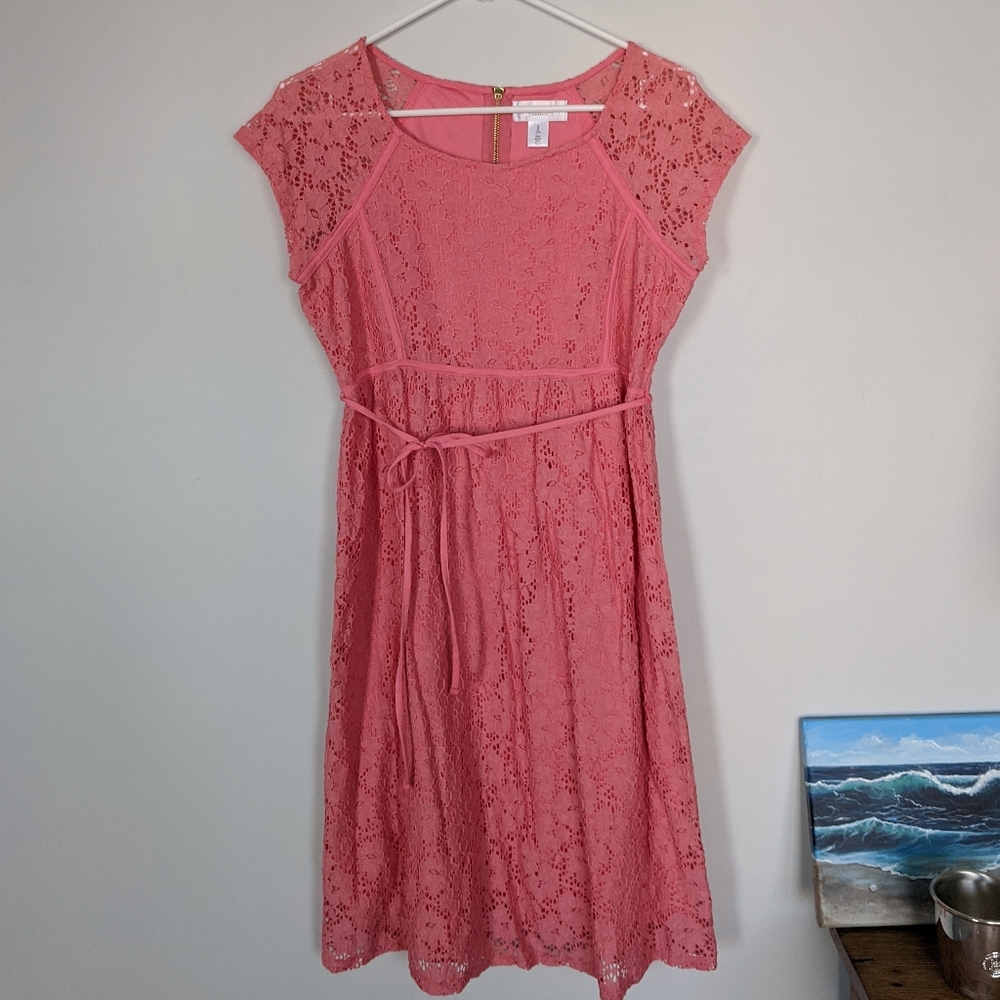 Motherhood Pink Lace Maternity Dress